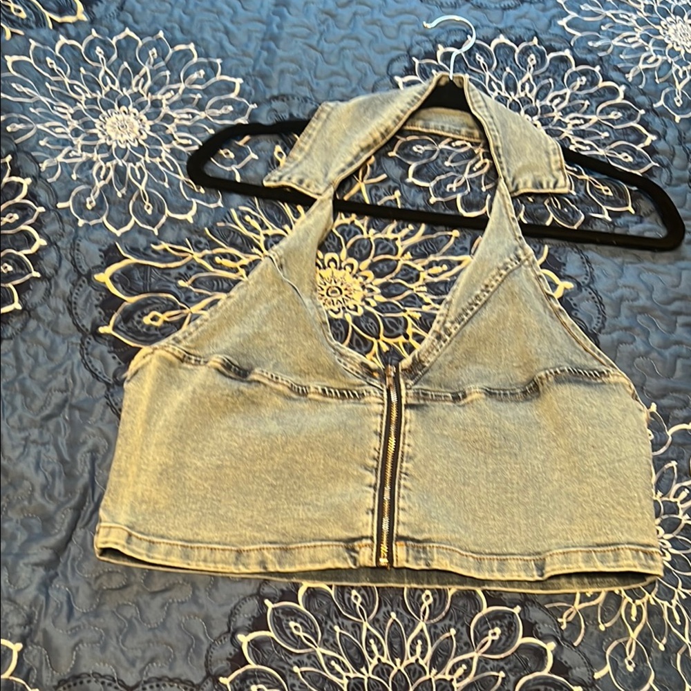 Light Blue Denim Halter Top